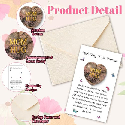EYxsaxenk Loss of Mother Sympathy Gift - Little Hug From Heaven Pocket Hug with Memorial Card Envelope Pink Heart Natural Stone Memorial Gift Loss of Mom Sympathy Bereavement Favor - color: Mom