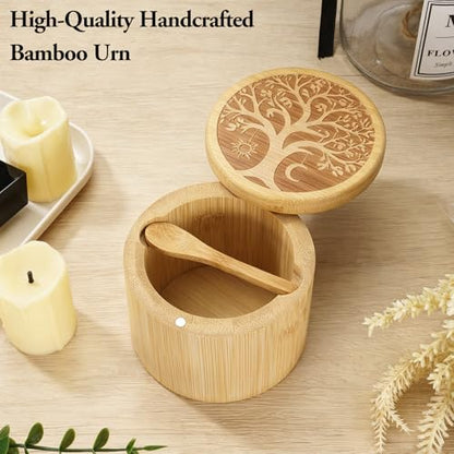 Small Urns for Human Ashes Keepsake Tree of Life Human Urn for Ashes for Women Bamboo Decorative Urn for Cremation Handcrafted Keepsake