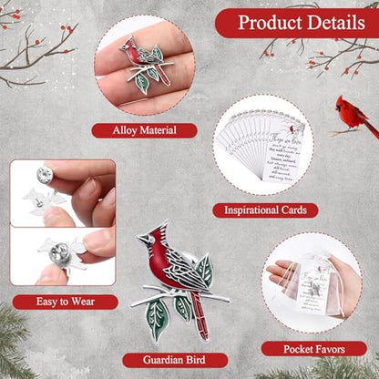 Jexine 240 Pcs Cardinal Pins Bulk Gift Funeral Favor Memorial Cards,Elegant | Include 80 Cardinal Pins, 80 Cards, 80 Gift Bags, Celebration of Life Favors Memorial Keepsakes for Funeral Service Guests - style: Elegant