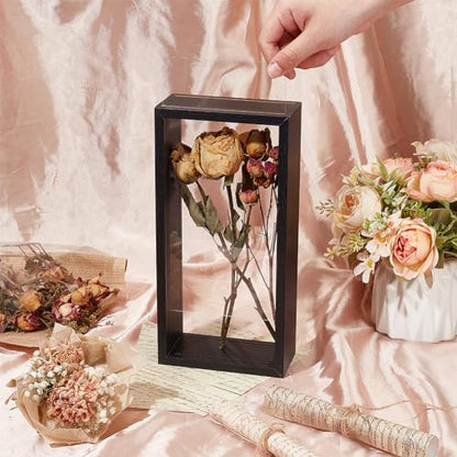 OLYCRAFT 5x2.4x10.2 inch Rectangle Shadow Box Wood Shadow Box Display Case Shadow Box Frame with Double Sided Clear Acrylic Window for Dried Flowers Leaves Specimen - Black