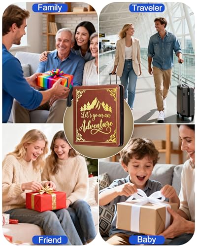 Adventure Leather Photo Album 4x6 200 Photos, DIY Scrapbook with 50 Sheets and 20 Blank Kraft Sheets, Travel Souvenir Diary Photo Book for Family Wedding Baby and Holiday Pictures - color: Brown-text