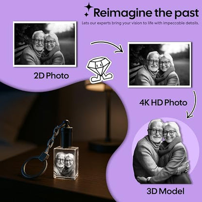 Monume 2D Crystal Photo Keychain – Personalized Laser Engraved Keepsake | Custom Crystal Photo – Personalized Keychain Keepsake – Custom Keychain with Picture for Anniversary, Birthday & More - style: Square