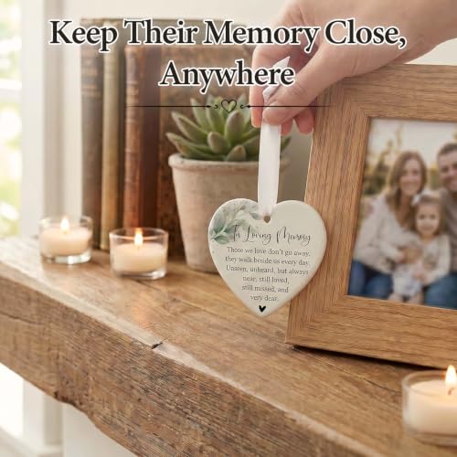 in Loving Memory Gift for Loss of Loved One, Sympathy Keepsake with Ceramic Heart and Comforting Message, Celebration of Life Tribute in Linen Box for Mom Dad Husband Wife Grandma Grandpa