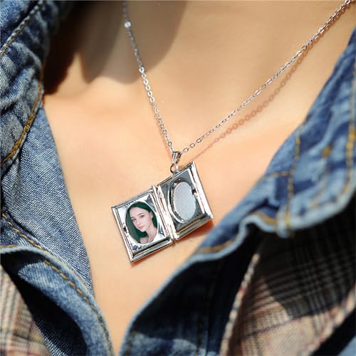 Gold Plated Photo Book Necklace for Husband Wife Exquisite Fashion In Memory Pendant Necklace Couple Best Friend Father Mother Jewelry Gift - color: Silver