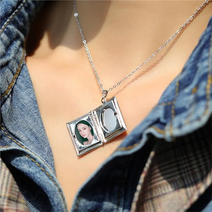 Gold Plated Photo Book Necklace for Husband Wife Exquisite Fashion In Memory Pendant Necklace Couple Best Friend Father Mother Jewelry Gift - color: Silver