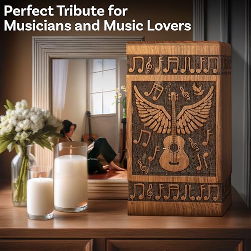 Guitar Wings Wooden Urn for Human Ashes, Medium 115 Cu in, Black - color: Antique Black, size: Medium (115 lbs)