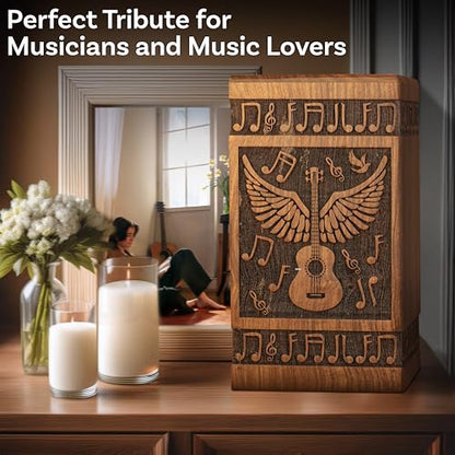 Guitar Wings Wooden Urn for Human Ashes, Medium 115 Cu in, Black - color: Antique Black, size: Medium (115 lbs)