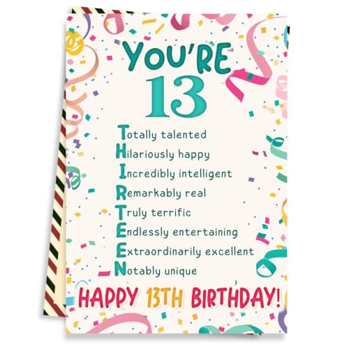 13th Birthday Card, 13 Birthday Card for Teen with Seal and Envelope, Birthdayy Cards for 13 Year Old Girl Boy, Fun Happy 13th Birthdayy Cards for Son Daughter Grandson Granddaughter Niece Nephew - color: 13th