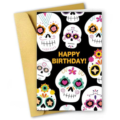 ICOOLYI Halloween Sugar Skull Birthday Card, Funny Birthday Cards for Her Him, friend birthday card, Spooky Skull Birthday Card - color: WY-075