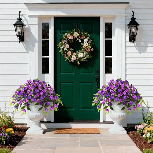 Hommyea Artificial Flowers for Outdoor, 2 PSC UV Resistant Fake Plants - color: Double Purple
