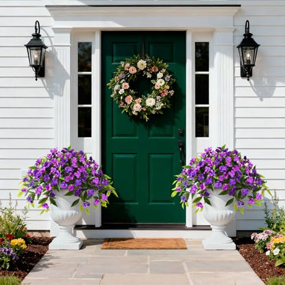 Hommyea Artificial Flowers for Outdoor, 2 PSC UV Resistant Fake Plants - color: Double Purple