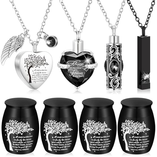 Shimeyao Set of 8 Small Urns for Human Ashes Cremation Urns Keepsake Ash Holders Family Tree Memorial Heart Locket Waterproof for Adults Women Men Loved Ones(Black) - color: Black