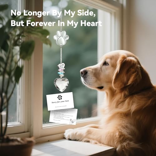 Dog Memorial Gifts, Pet Memorial Suncatcher, Loss of Dog Sympathy Gift - color: White Stone