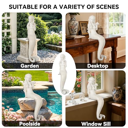 Large Mermaid Garden Statue, 25.6 in DIY Outdoor Sculpture Figurines - color: Mermaid-25.6"
