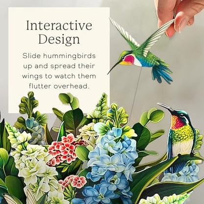 Freshcut Paper Pop Up Cards, Hummingbird Oasis, 12 Inch Life Sized Forever Flower Bouquet 3D Popup Greeting Card, Birthday Cards, Thank You Card, Blank Notecard & Envelope - color: Hummingbird Oasis, size: Classic