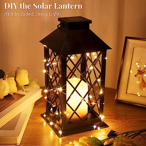 2 Pack Solar Hollow Lanterns Outdoor, Waterproof Patio Hanging Lanterns with LED Flickering Flameless Candle Lights, Decorative Solar Lantern for Porch, Garden, Patio, Yard, Table