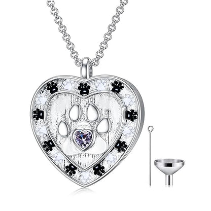 SOULMEET Memorial Pet Necklace for Ashes, Silver/White Gold Paw Print Urn Necklaces with Birthstone for Ashes Keepsake Cremation Jewelry for Pet Cats Dogs - style: F1-Locket Only-June
