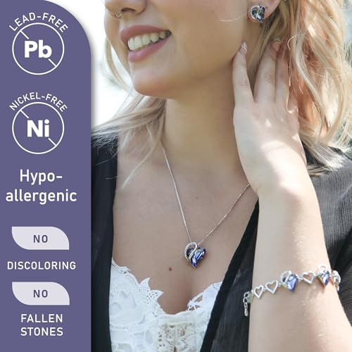 Leafael Gift Necklaces for Women, Infinity Love Birthstone Heart Crystal Pendant, Birthday Anniversary Jewelry for Wife, Mom, and Her, Silver Plated, 18" + 2" Adjustable Chain - color: 02b-February-Tanzanite Purple