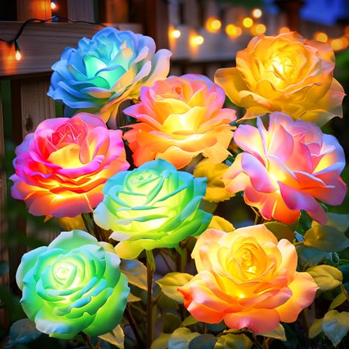 Solar Flower Lights Rose Decor: 6 Pack Solar Garden Lights Outdoor - size: 6 Pack