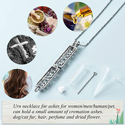 Imrsanl Cremation Jewelry Urn Necklace for Ashes Pendant with Hollow Glass Vial Cylinder Cremation Keepsake Memorial Lockets Ashes Holder for Women Men Pet - color: Silver