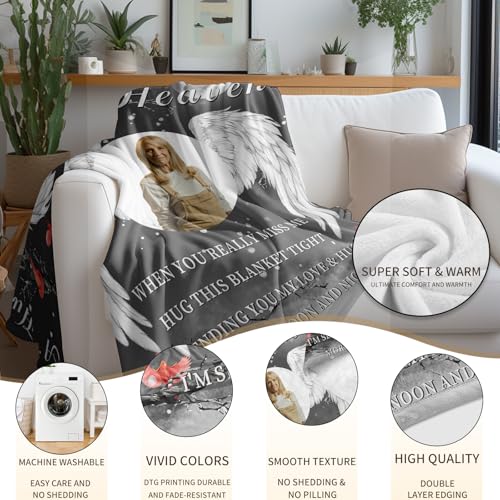 Arovene Ship Next Day, Custom Memorial Blanket with Photo - Printed in USA, A Hug from Heaven Blanket, Personalized Sympathy Gifts for Loss of Loved One Dad Mom Husband Wife Friend Dog Memorial Gifts - color: Style 04