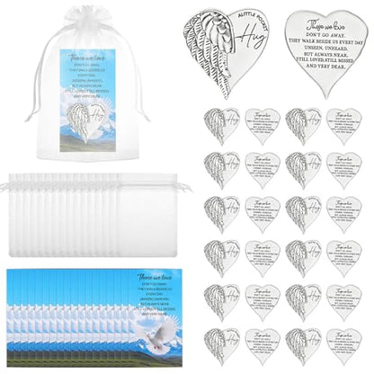 60 Sets Funeral Favors for Guests Metal Heart Pocket Hug Tokens Bulk | with Thank You Cards Celebration of Life Decorations Keepsake Memorial Gifts for Loss of Loved One Church Memorial Prayer