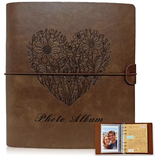 Photo Album 4x6, Leather Scrapbook Album with 50 Photos and 20 Writing Paper, DIY 6 Ring Binder Photo Album for Wedding Kids Birthday Family Travel (Brown) - color: Brown