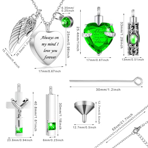 Fumete 5 Pcs Urn Necklaces for Ashes Cremation Keepsake - color: Light Green