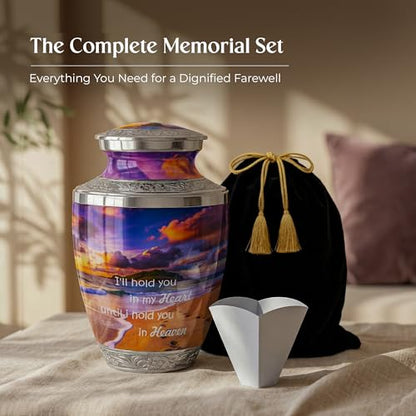 Footprint Cremation Urn for Human Ashes – Large Adult Aluminum Memorial Funeral Urn with Inspirational Quote, Decorative Burial Urn for Men & Women - size: Large Adult
