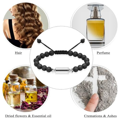 Oinsi Lava Rock Bracelet With Tube Memorial Urn Jewelry For Ashes Of Loved Ones Keepsake Cremation Bracelet Women Men Adjustable Length - color: Silver