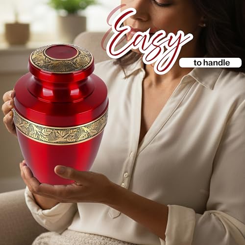 Alpha Living Home Cremation Urn for Human Ashes, 200+ cu in, Gold Red - color: Red Gold, size: Hand Engraved