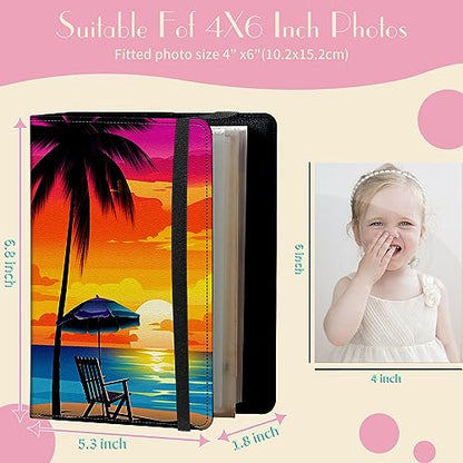 Photo Album 4x6 Photos - 60 Photos Capacity PU Leather Cover Photo Album with Strong Elastic Band, Portable Picture Album for Family Wedding Wedding Anniversary, Beach Palm Trees - color: Beach Palm Trees