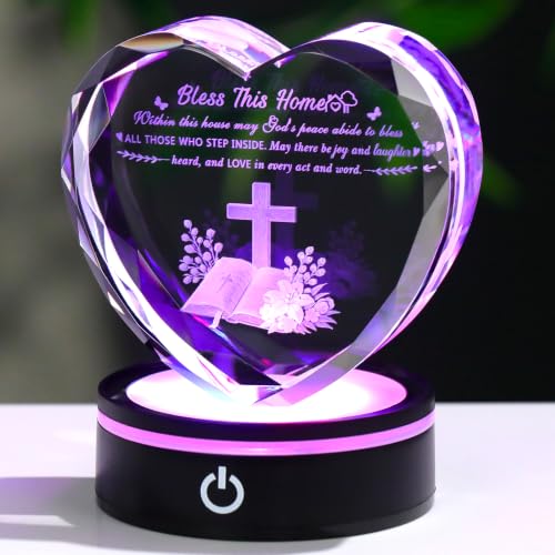 Ornalrist Crystal Heart House Warming Gifts New Home Religious for Couples | 3D Housewarming Christian Keepsake with LED Light Base, Blessing Warming Gifts for Women Men New House Family Home Decor - color: Housewarming