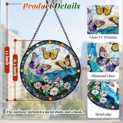 Stained Glass Butterfly Suncatcher Window Hanging Birthday Gifts for Women - color: Butterflies, size: 6.3x6.3 IN