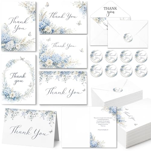 Fumete 50 Set Funeral Thank You Cards, Blue Butterfly - style: Blue Butterfly