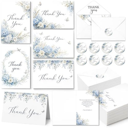 Fumete 50 Set Funeral Thank You Cards, Blue Butterfly - style: Blue Butterfly