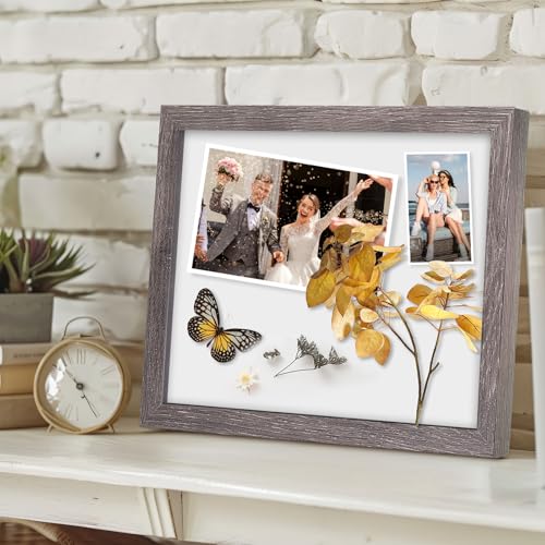 Muzilife 8x10 Shadow Box 3D Picture Frames, Glass, 3 Pack, Texture Gray | FSC-Certified MDF | With Stand | Tabletop or Wall Display | Memory Box | Shadow Cases Set | For Photos and Keepsakes - color: 3pc 8x10-texture Gray