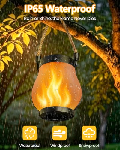1 Pack Solar Lanterns Outdoor Waterproof, Solar Flame Lanterns with 2 Modes | Ultra-Real Flame, USB/Solar Charging, IP65 Waterproof, Hanging/Table Solar Lights Outdoor for Tree Garden Porch Yard Patio - size: 1 PACK