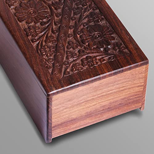 Wooden Urn Box for Human Ashes, Cremation Funeral Urns Hand Carving Decorative Urns for Pet Memorial & Adult, Keepsake (Medium) - size: Medium