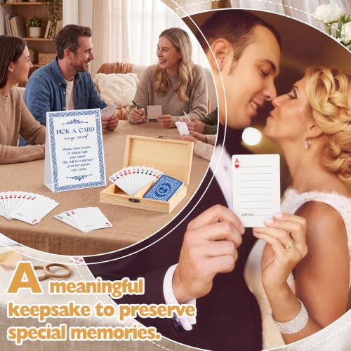 AceOrbit 57 Pack Blue Wedding Guest Book Playing Cards Set with Wooden Box - color: Blue, style: Classic