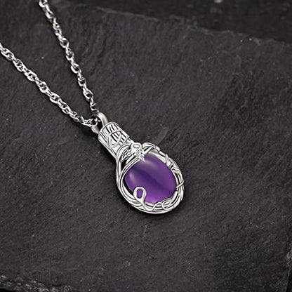 Gredstar Tree of Life Urn Necklace for Ashes, Birthstone Memorial Pendant | Teardrop Design, Love Symbol Detail, 12 Birthstone Colors, Stainless Steel, Ashes Holder, Funnel Kit Included - color: February