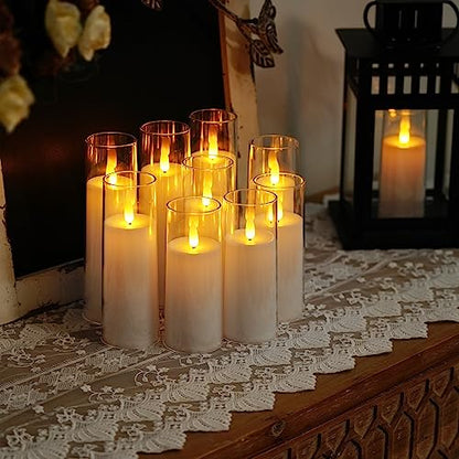 Homemory Pure White Acrylic Flameless Candles, LED Candles, Battery Operated Candles with Remote Control and Timer, Fake Electric Candle, Wedding, Home Decor, Set of 9 | Battery operated flickering LED pillar c, les, dual remotes, wedding centerpiece, Chr