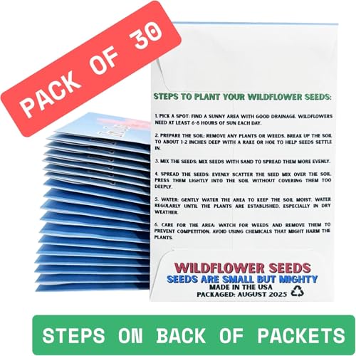 Wildflower Seed Packets in Loving Memory (Pack of 30) Funeral Gift Sympathy Remembrance Memorial Service Forget Me Not (Blue with Pink Flower) - color: Blue with Pink Flower