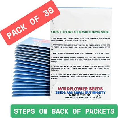 Wildflower Seed Packets in Loving Memory (Pack of 30) Funeral Gift Sympathy Remembrance Memorial Service Forget Me Not (Blue with Pink Flower) - color: Blue with Pink Flower