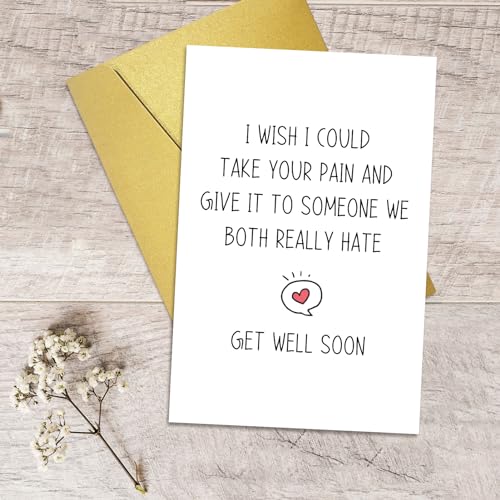 Qiliji Funny Get Well Card for Men Women, Humorous Sympathy Card for Him Her, Encouragement Card, Get Well Soon Gifts, Give Your Pain to Someone We Both Really Hate - color: Get Well