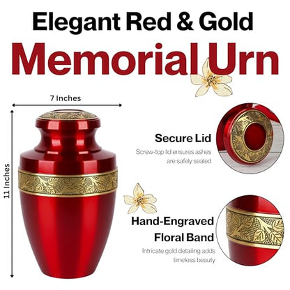 Alpha Living Home Cremation Urn for Human Ashes, 200+ cu in, Gold Red - color: Red Gold, size: Hand Engraved