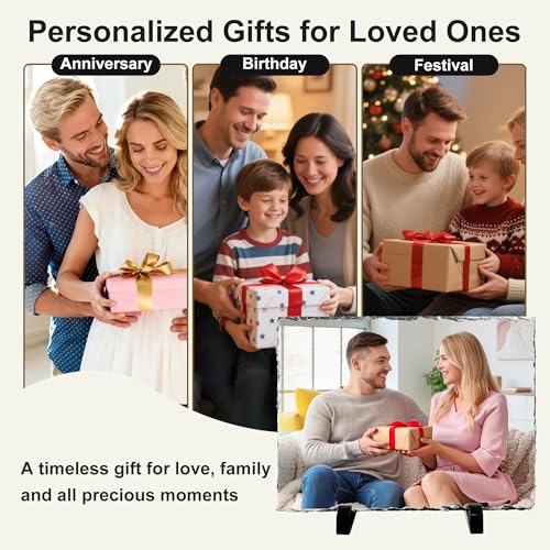 6 Pcs Sublimation Slate Blanks 7.5"x5.7", Sublimation Plaque Photo Slate Rock Stone Picture Frame Blanks Bulk with Display Stand for Gifts Memorials Desktop, Individually Packaged, Rectangular - size: 6"x8"(6 pcs)