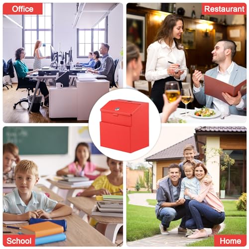 KYODOLED Suggestion Box with Slot and Lock, 50 Suggestion Cards, Red - color: Red-01, size: 8 x 5.7 x 7 Inch