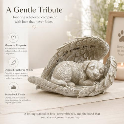 Comfy Hour 8.2 Inch Dog Angel Statue, Sleeping Pet Memorial | Dog Bereavement Gift, Angel Wings, Gray Resin, We Will Always Love You Inscription, Shelf Or Mantel Decor