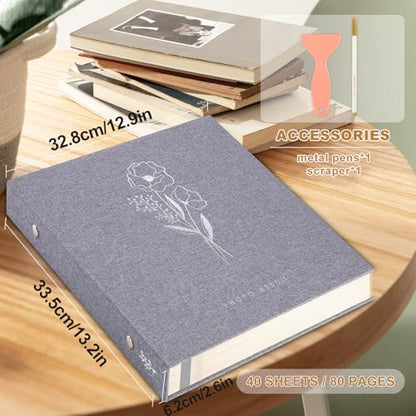 Lanpn Self Adhesive Photo Album Scrapbook 80 Pages, Linen Photos Albums DIY Sticky Magnetic Pages holds 4X6 7x5 A5 Picture for Family Wedding Birthday (Large-40 Sheets/80 Pages, Grey) - color: Grey, size: Sticky Page (Large,80 Pages)